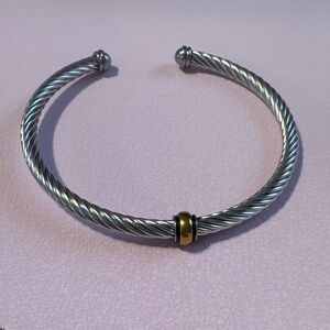 Two-Tone Twisted Cable Cuff Bracelet - Gold Accent